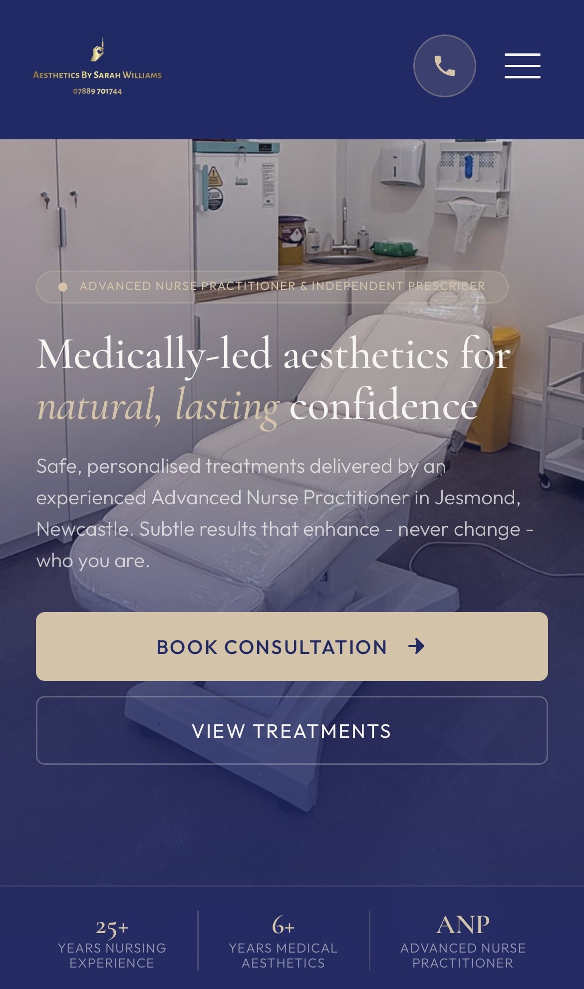 Aesthetics by Sarah Williams mobile site, hero