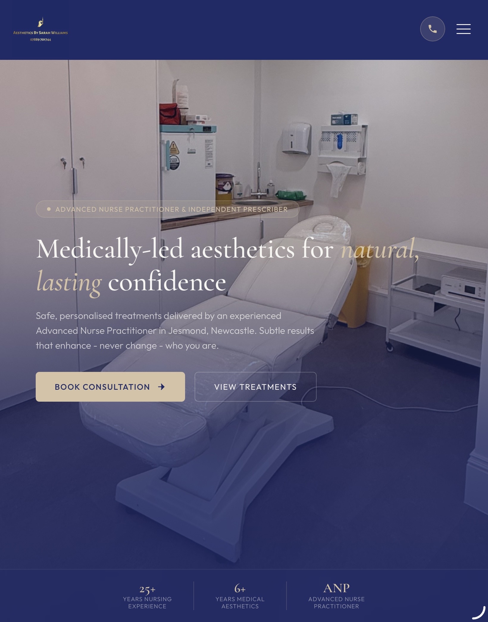 Aesthetics by Sarah Williams tablet site, hero