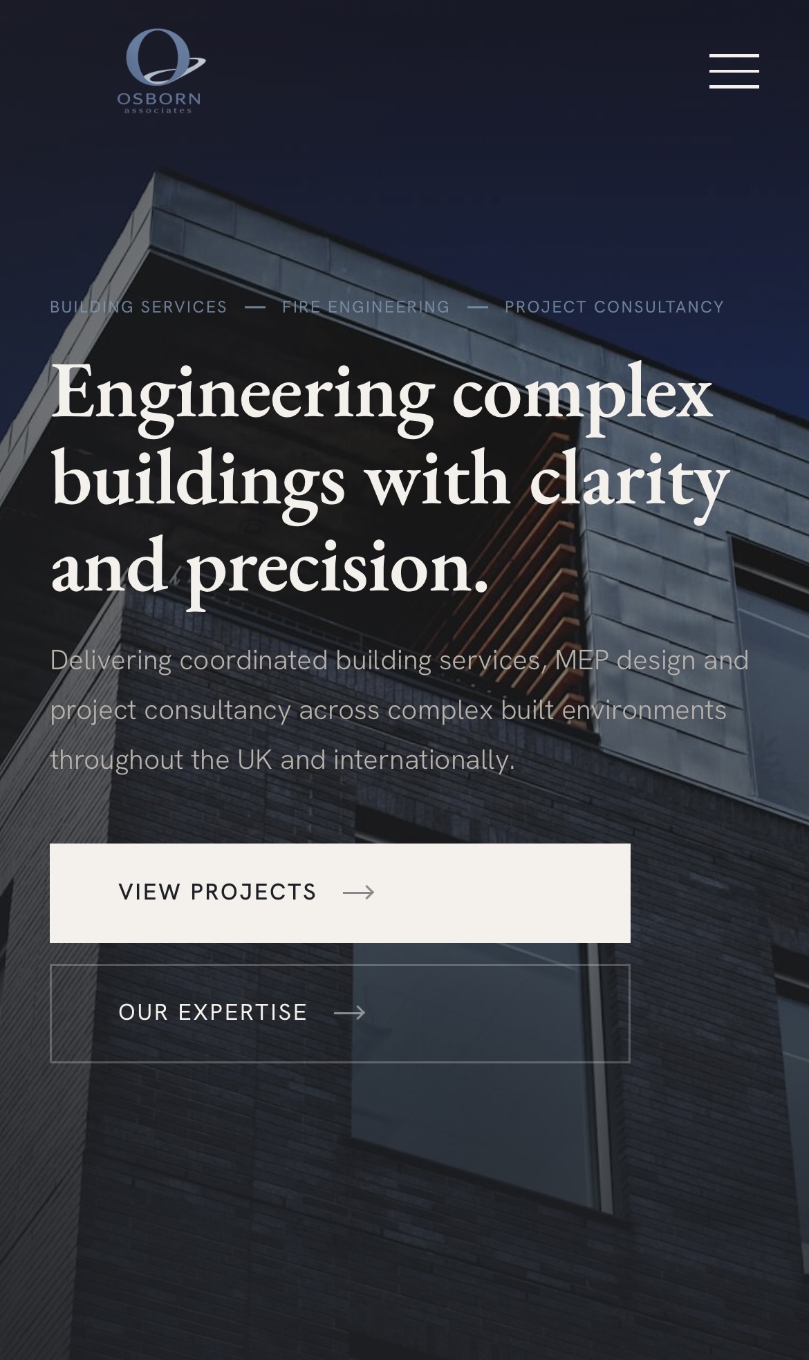 Osborn Associates mobile site, hero
