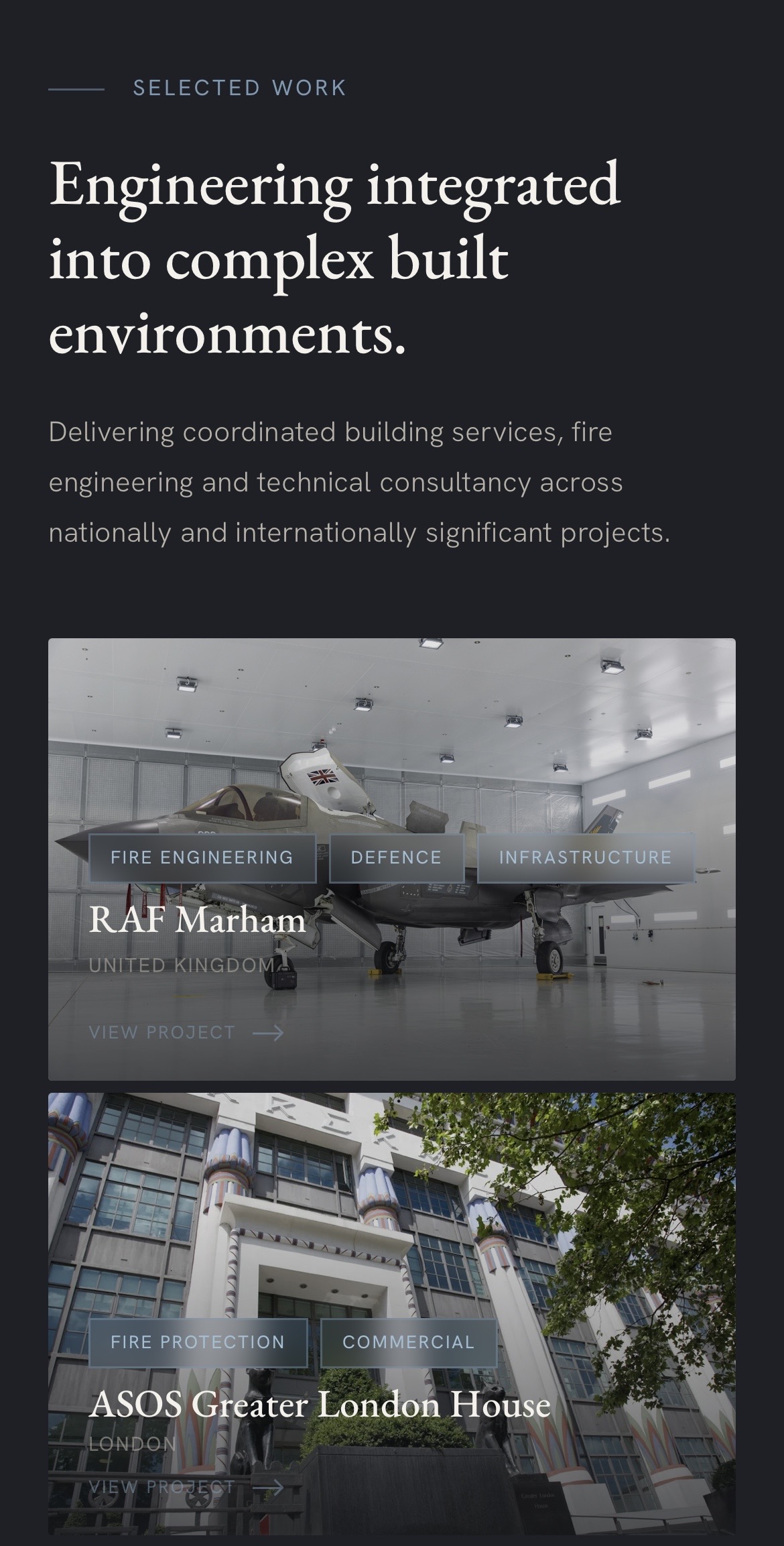 Osborn Associates mobile site, below the hero