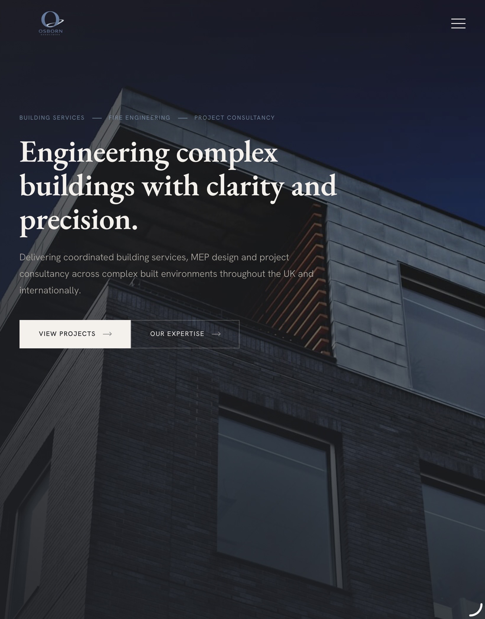 Osborn Associates tablet site, hero