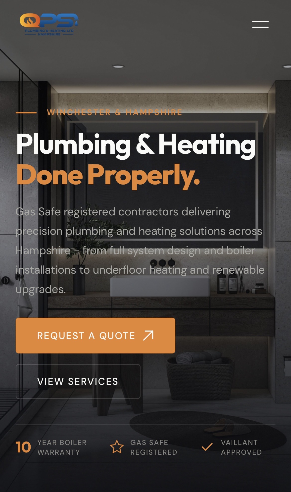 Quadrant Plumbing mobile site, hero