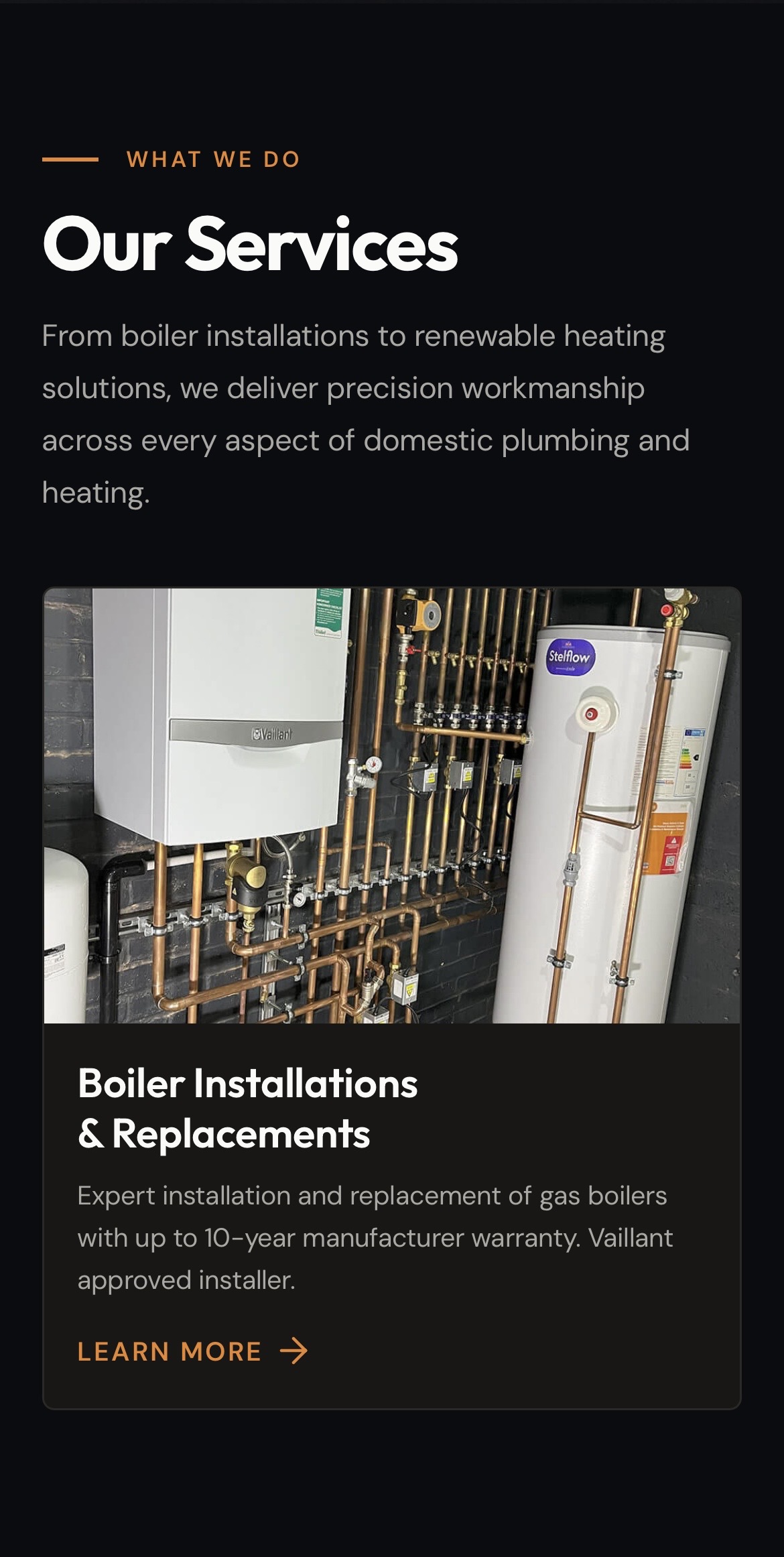Quadrant Plumbing mobile site, below the hero